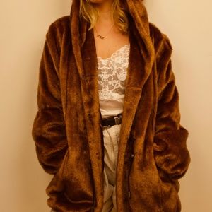 Oversized Faux fur hooded jacket
